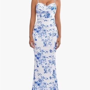 Floral Blue and White Maxi Dress